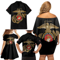 Montford Point Marines Family Matching Off Shoulder Short Dress and Hawaiian Shirt The Right To Fight - Black - Wonder Print Shop