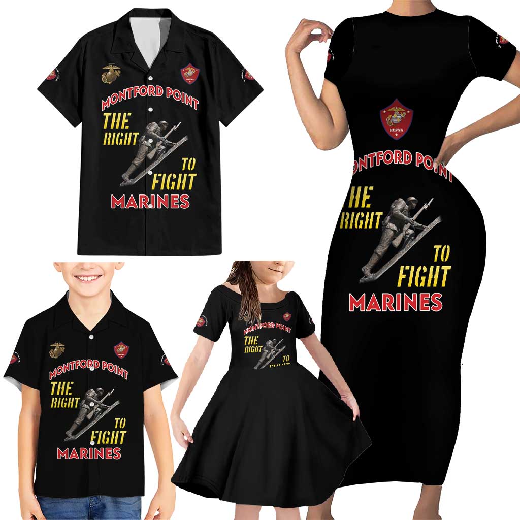 Montford Point Marines Family Matching Short Sleeve Bodycon Dress and Hawaiian Shirt The Right To Fight - Black - Wonder Print Shop