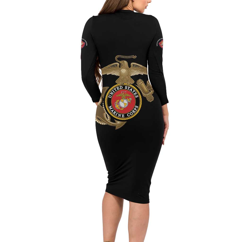 Montford Point Marines Long Sleeve Bodycon Dress The Right To Fight - Black - Wonder Print Shop