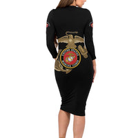 Montford Point Marines Long Sleeve Bodycon Dress The Right To Fight - Black - Wonder Print Shop