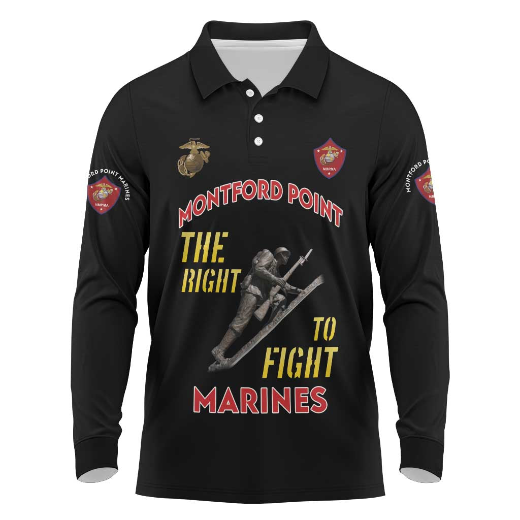 Montford Point Marines Long Sleeve Polo Shirt The Right To Fight - Black - Wonder Print Shop