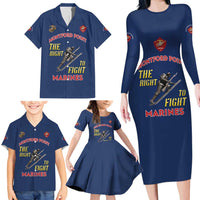 Montford Point Marines Family Matching Long Sleeve Bodycon Dress and Hawaiian Shirt The Right To Fight - Blue - Wonder Print Shop