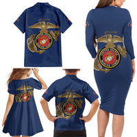 Montford Point Marines Family Matching Long Sleeve Bodycon Dress and Hawaiian Shirt The Right To Fight - Blue - Wonder Print Shop
