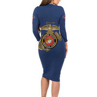 Montford Point Marines Family Matching Long Sleeve Bodycon Dress and Hawaiian Shirt The Right To Fight - Blue - Wonder Print Shop