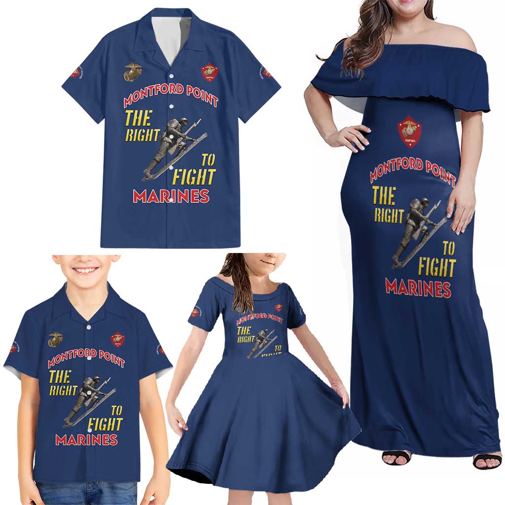 Montford Point Marines Family Matching Off Shoulder Maxi Dress and Hawaiian Shirt The Right To Fight - Blue - Wonder Print Shop