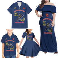 Montford Point Marines Family Matching Off Shoulder Maxi Dress and Hawaiian Shirt The Right To Fight - Blue - Wonder Print Shop