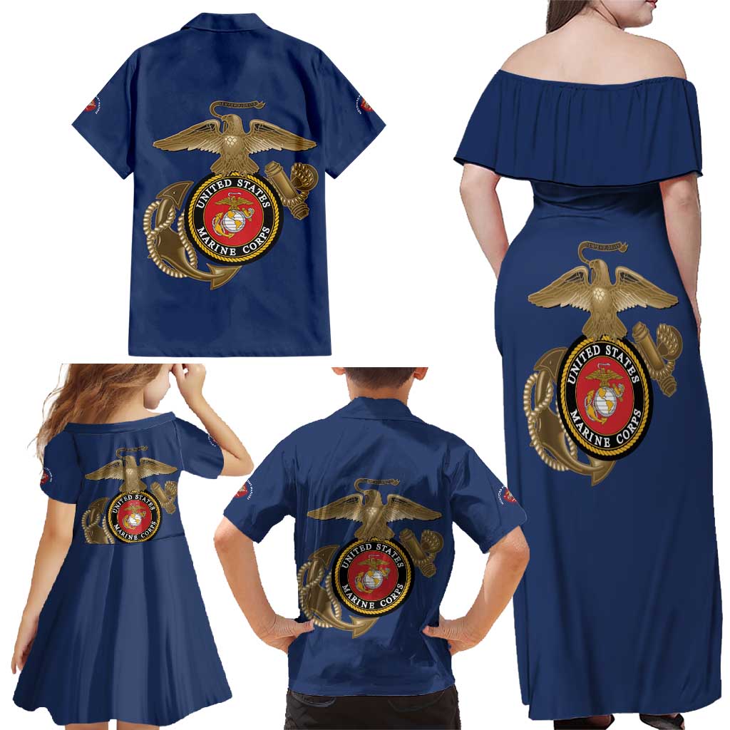 Montford Point Marines Family Matching Off Shoulder Maxi Dress and Hawaiian Shirt The Right To Fight - Blue - Wonder Print Shop