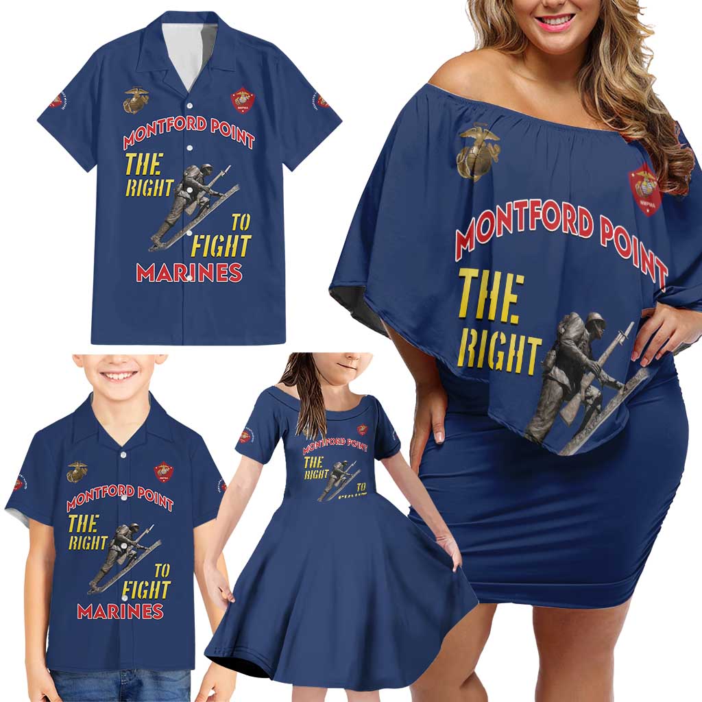 Montford Point Marines Family Matching Off Shoulder Short Dress and Hawaiian Shirt The Right To Fight - Blue - Wonder Print Shop