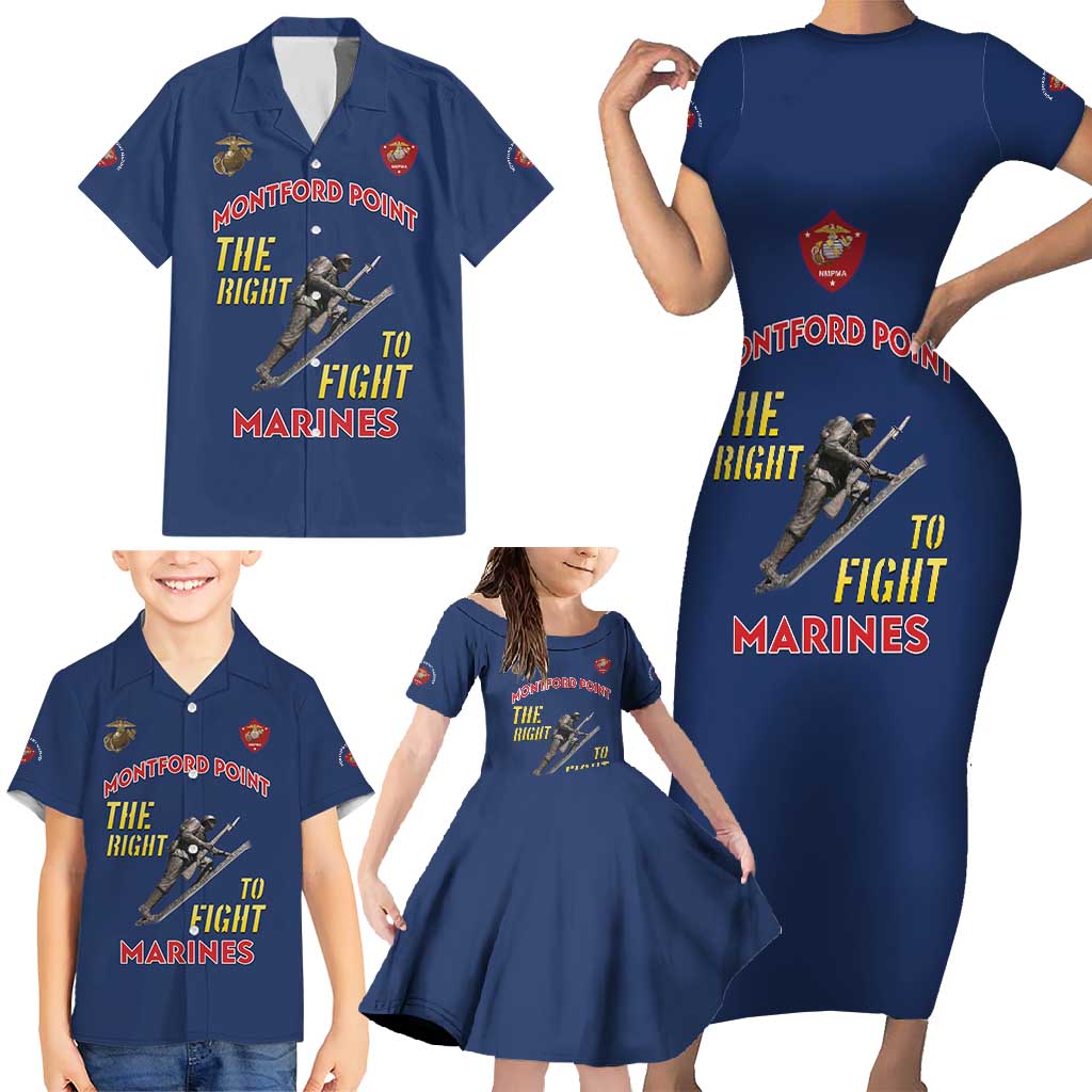 Montford Point Marines Family Matching Short Sleeve Bodycon Dress and Hawaiian Shirt The Right To Fight - Blue - Wonder Print Shop