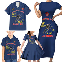 Montford Point Marines Family Matching Short Sleeve Bodycon Dress and Hawaiian Shirt The Right To Fight - Blue - Wonder Print Shop