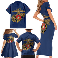 Montford Point Marines Family Matching Short Sleeve Bodycon Dress and Hawaiian Shirt The Right To Fight - Blue - Wonder Print Shop