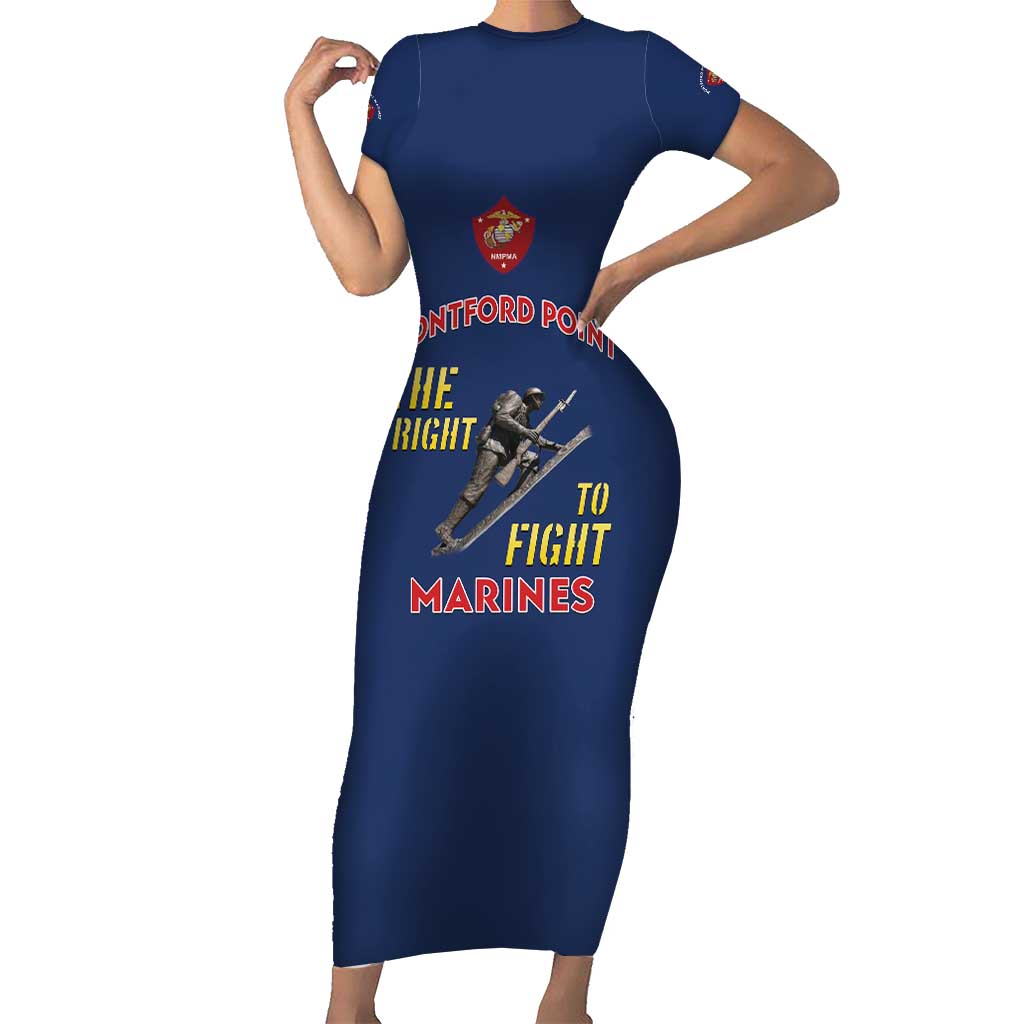 Montford Point Marines Family Matching Short Sleeve Bodycon Dress and Hawaiian Shirt The Right To Fight - Blue - Wonder Print Shop
