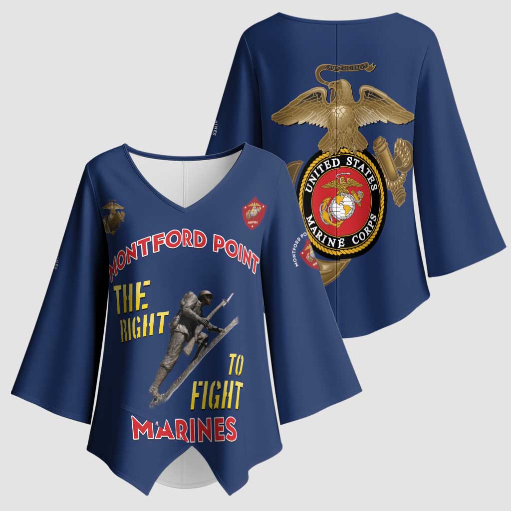 Montford Point Marines Kimono Sleeve Blouse The Right To Fight - Blue - Wonder Print Shop