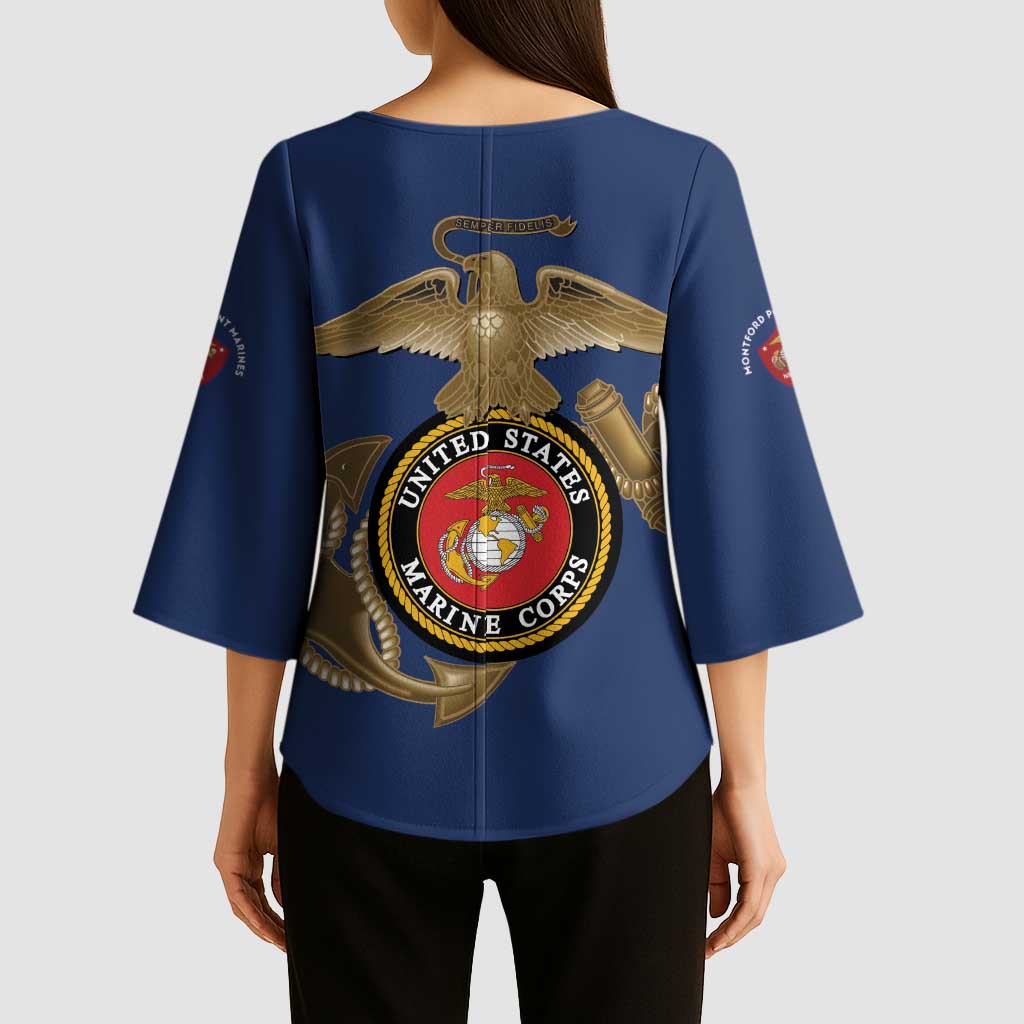 Montford Point Marines Kimono Sleeve Blouse The Right To Fight - Blue - Wonder Print Shop