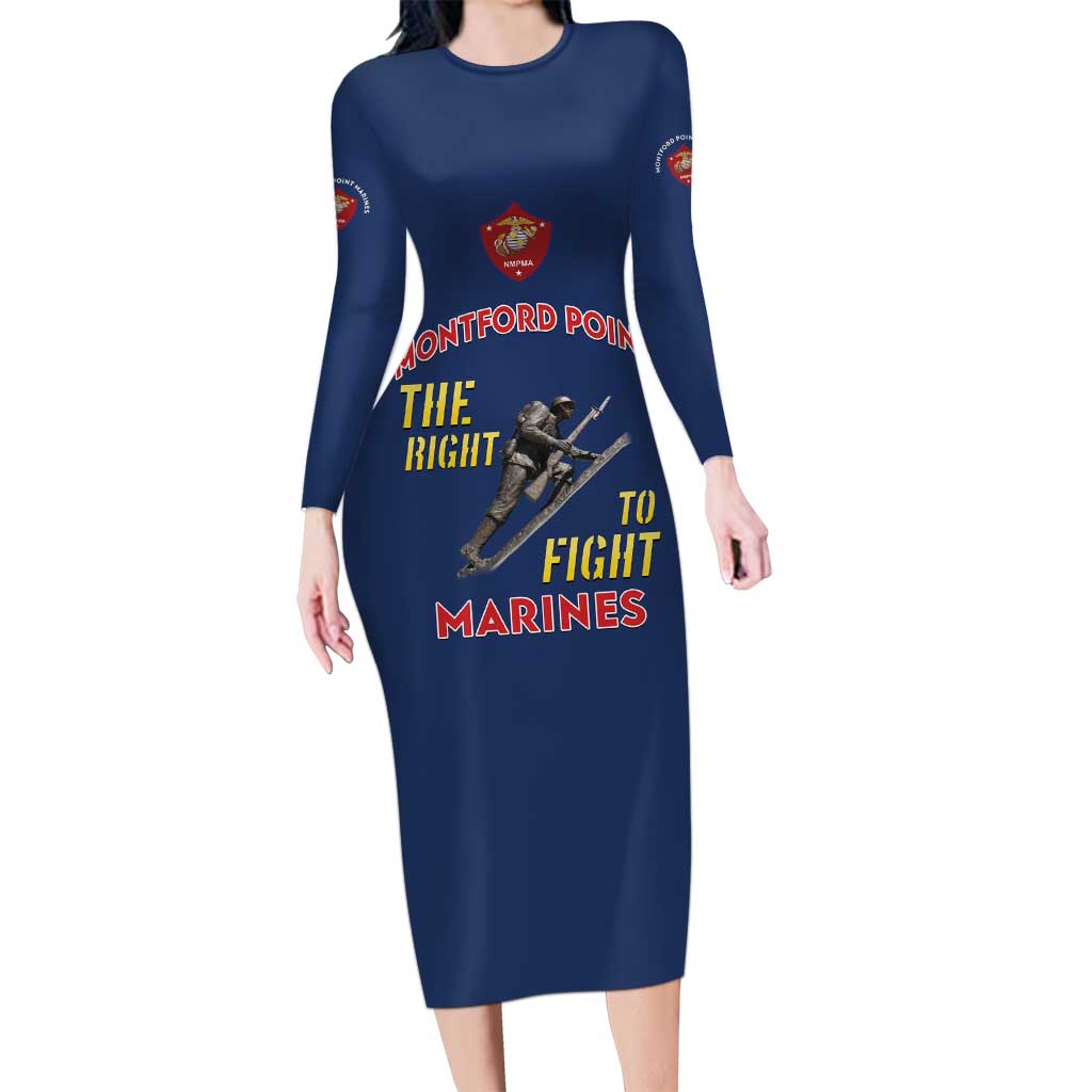 Montford Point Marines Long Sleeve Bodycon Dress The Right To Fight - Blue - Wonder Print Shop