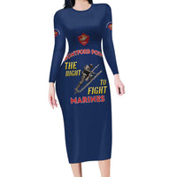 Montford Point Marines Long Sleeve Bodycon Dress The Right To Fight - Blue - Wonder Print Shop