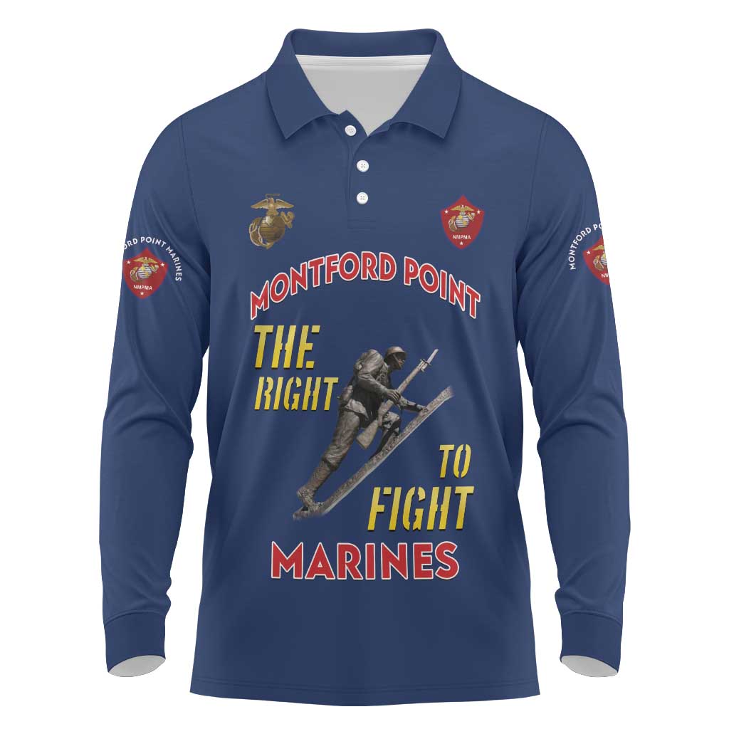 Montford Point Marines Long Sleeve Polo Shirt The Right To Fight - Blue - Wonder Print Shop