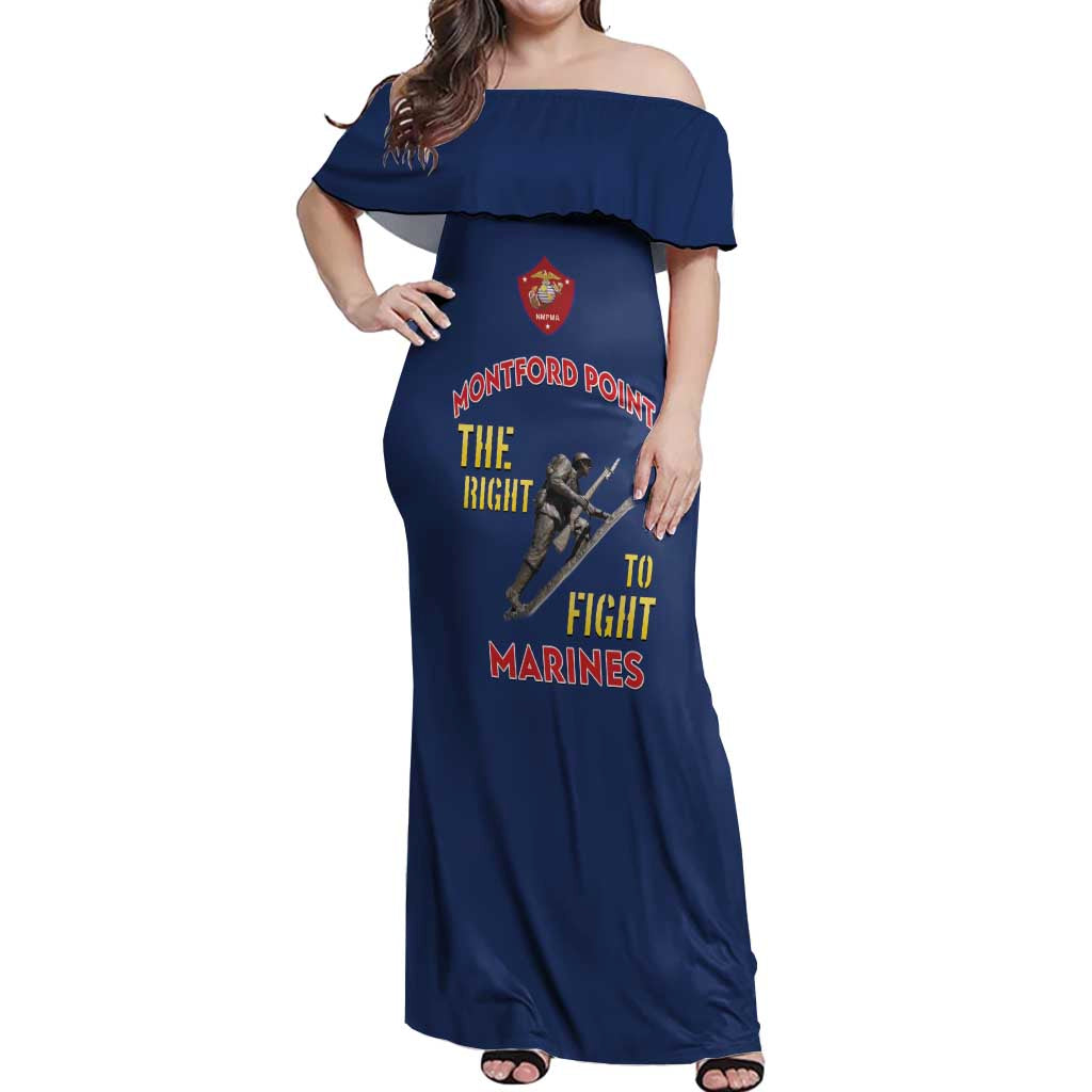Montford Point Marines Off Shoulder Maxi Dress The Right To Fight - Blue - Wonder Print Shop