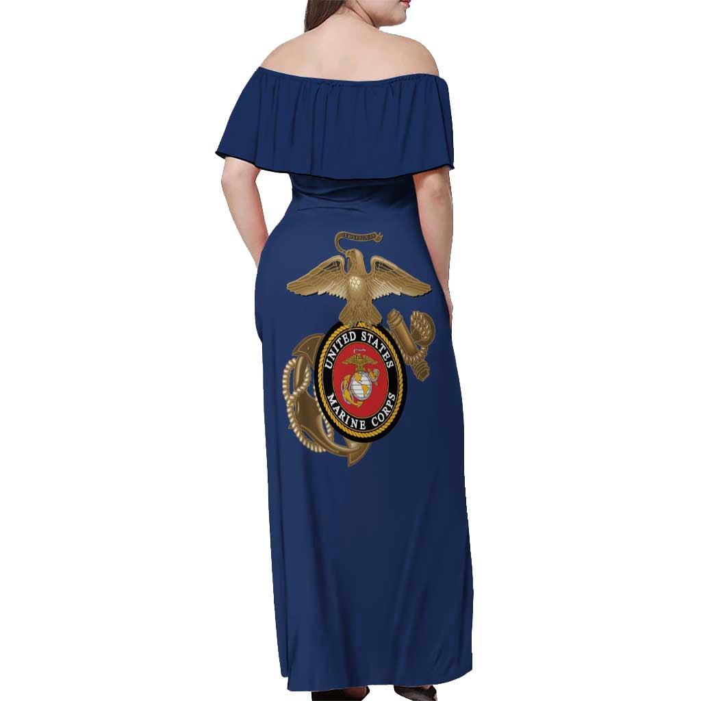Montford Point Marines Off Shoulder Maxi Dress The Right To Fight - Blue - Wonder Print Shop