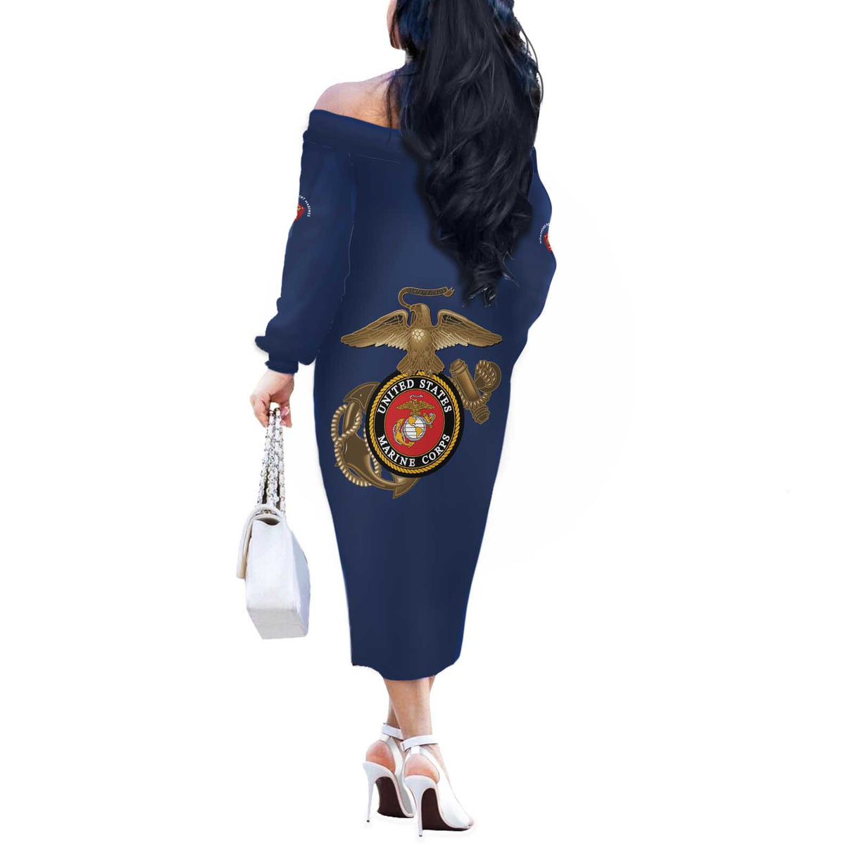 Montford Point Marines Off The Shoulder Long Sleeve Dress The Right To Fight - Blue - Wonder Print Shop