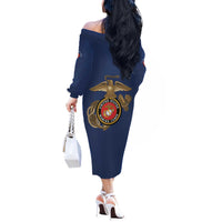 Montford Point Marines Off The Shoulder Long Sleeve Dress The Right To Fight - Blue - Wonder Print Shop