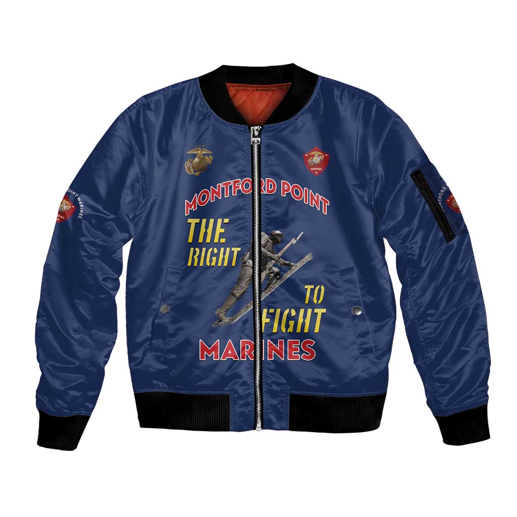 Montford Point Marines Sleeve Zip Bomber Jacket The Right To Fight - Blue - Wonder Print Shop
