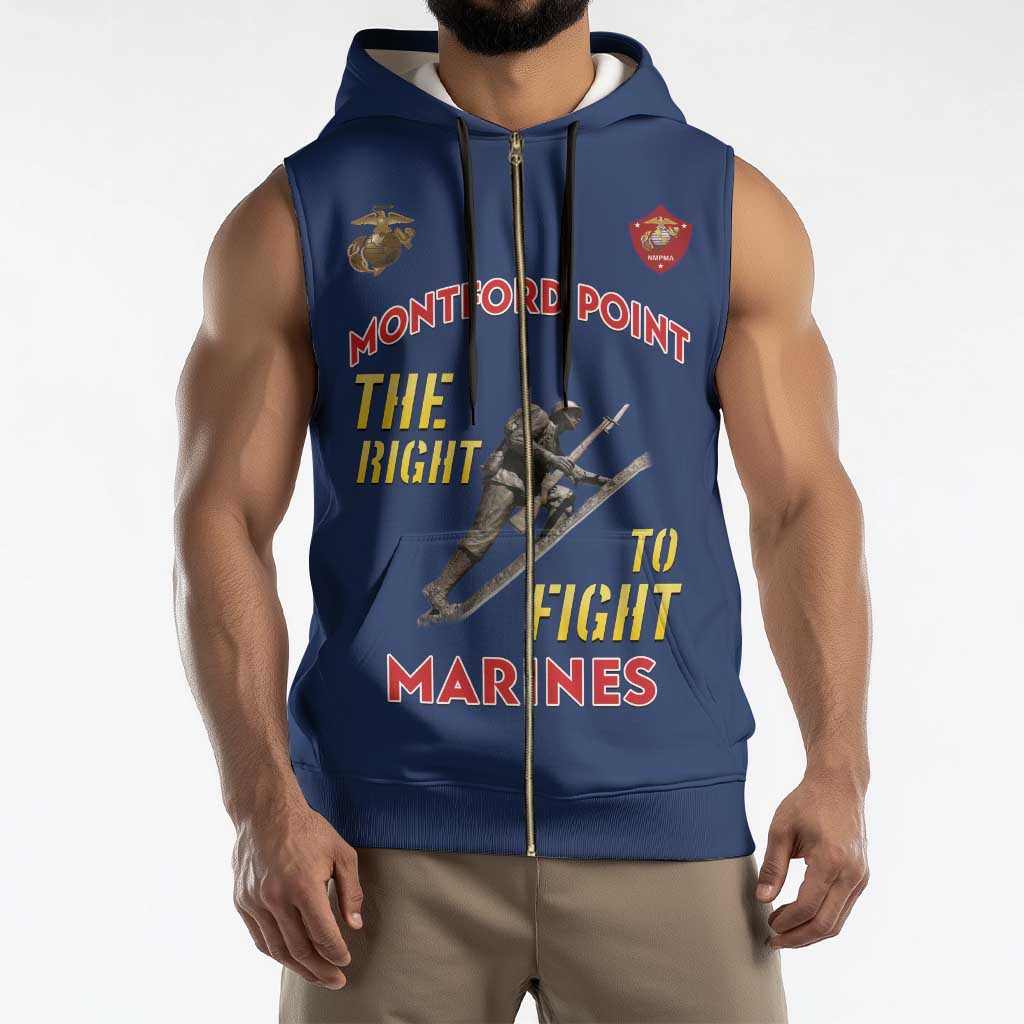 Montford Point Marines Sleeveless Zip Hoodie The Right To Fight - Blue - Wonder Print Shop