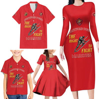 Montford Point Marines Family Matching Long Sleeve Bodycon Dress and Hawaiian Shirt The Right To Fight - Red - Wonder Print Shop
