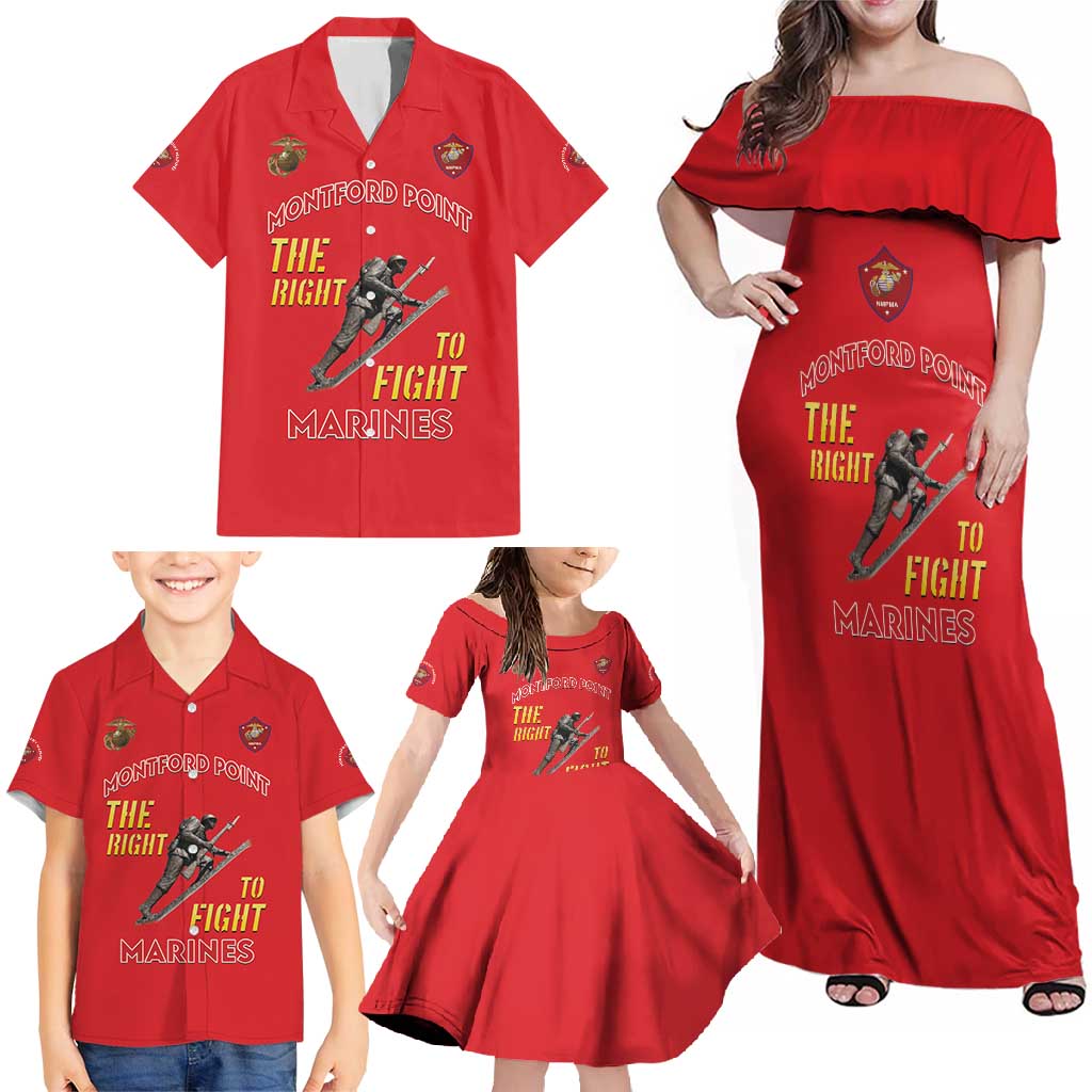 Montford Point Marines Family Matching Off Shoulder Maxi Dress and Hawaiian Shirt The Right To Fight - Red - Wonder Print Shop
