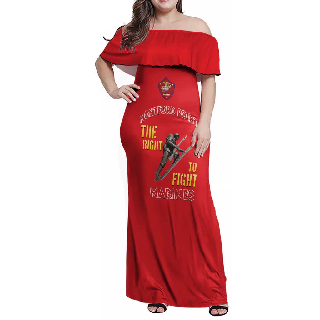 Montford Point Marines Family Matching Off Shoulder Maxi Dress and Hawaiian Shirt The Right To Fight - Red - Wonder Print Shop