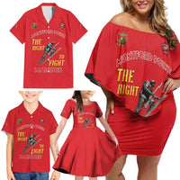 Montford Point Marines Family Matching Off Shoulder Short Dress and Hawaiian Shirt The Right To Fight - Red - Wonder Print Shop