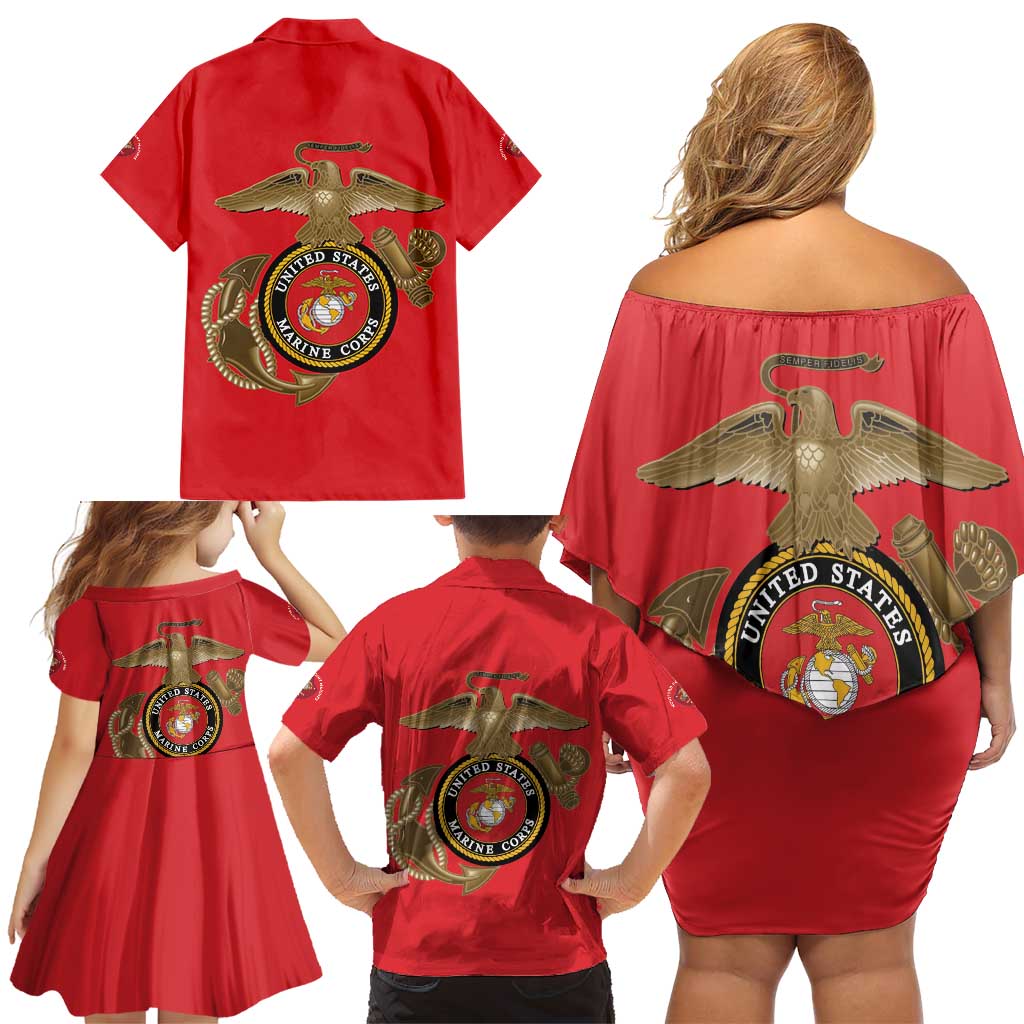 Montford Point Marines Family Matching Off Shoulder Short Dress and Hawaiian Shirt The Right To Fight - Red - Wonder Print Shop