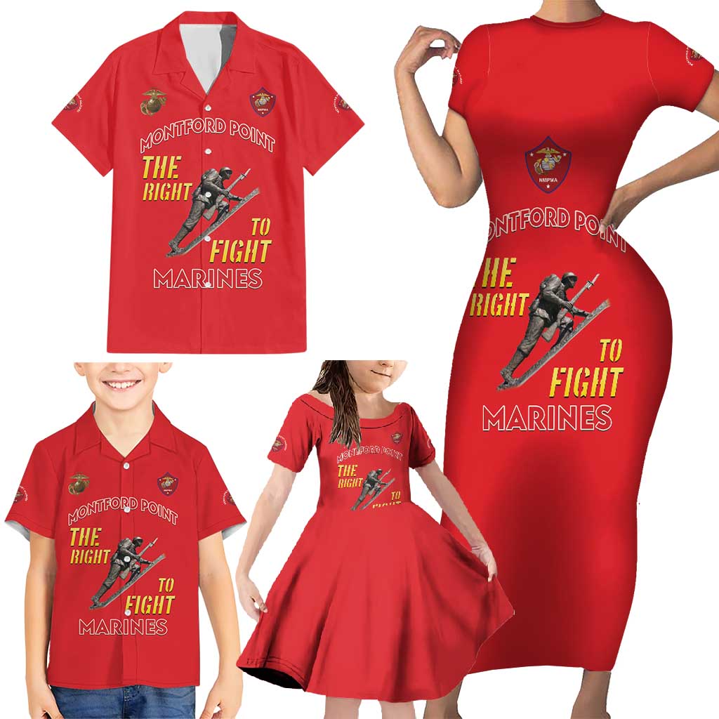 Montford Point Marines Family Matching Short Sleeve Bodycon Dress and Hawaiian Shirt The Right To Fight - Red - Wonder Print Shop