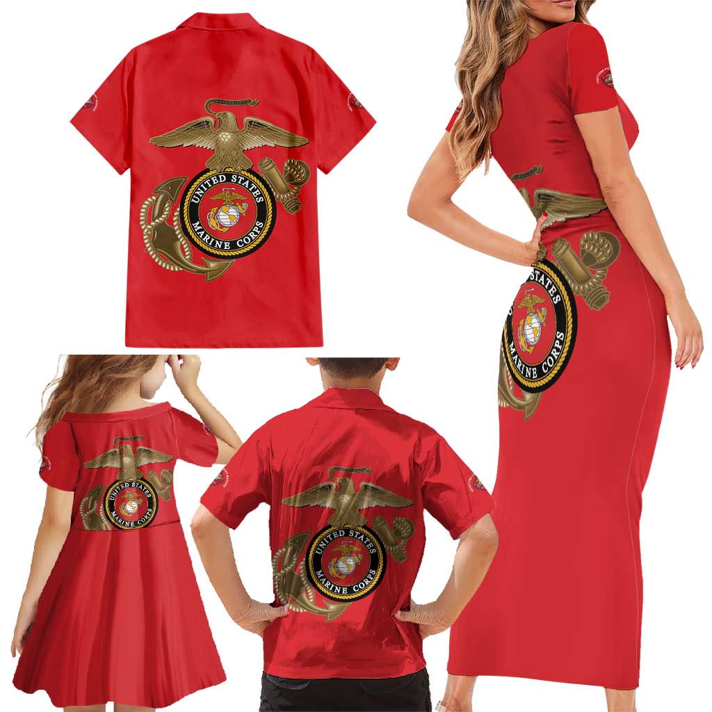 Montford Point Marines Family Matching Short Sleeve Bodycon Dress and Hawaiian Shirt The Right To Fight - Red - Wonder Print Shop