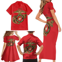 Montford Point Marines Family Matching Short Sleeve Bodycon Dress and Hawaiian Shirt The Right To Fight - Red - Wonder Print Shop