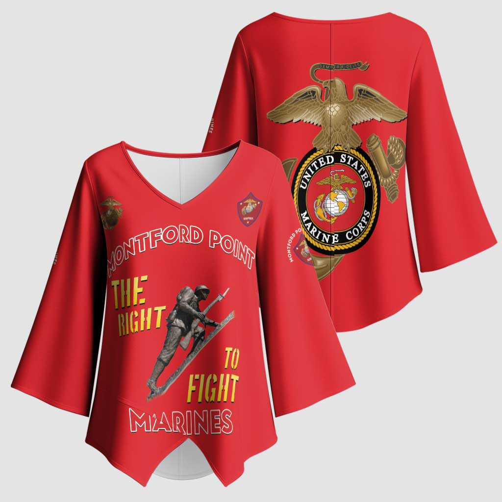 Montford Point Marines Kimono Sleeve Blouse The Right To Fight - Red - Wonder Print Shop