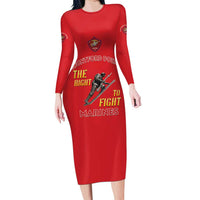Montford Point Marines Long Sleeve Bodycon Dress The Right To Fight - Red - Wonder Print Shop