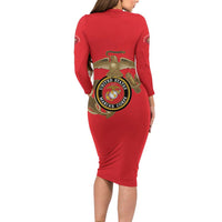Montford Point Marines Long Sleeve Bodycon Dress The Right To Fight - Red - Wonder Print Shop