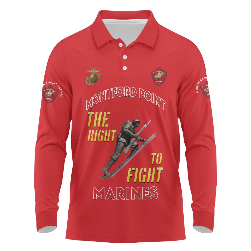 Montford Point Marines Long Sleeve Polo Shirt The Right To Fight - Red - Wonder Print Shop