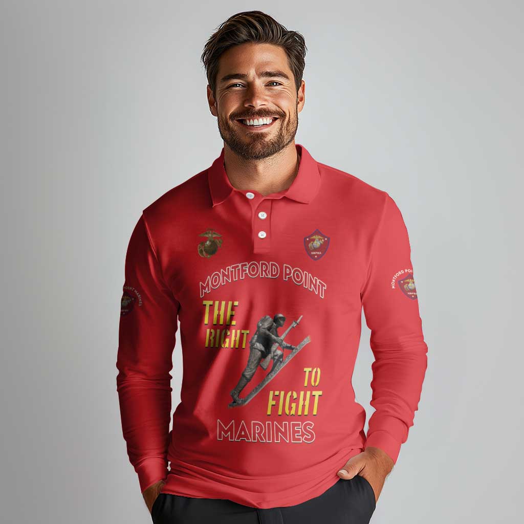 Montford Point Marines Long Sleeve Polo Shirt The Right To Fight - Red - Wonder Print Shop