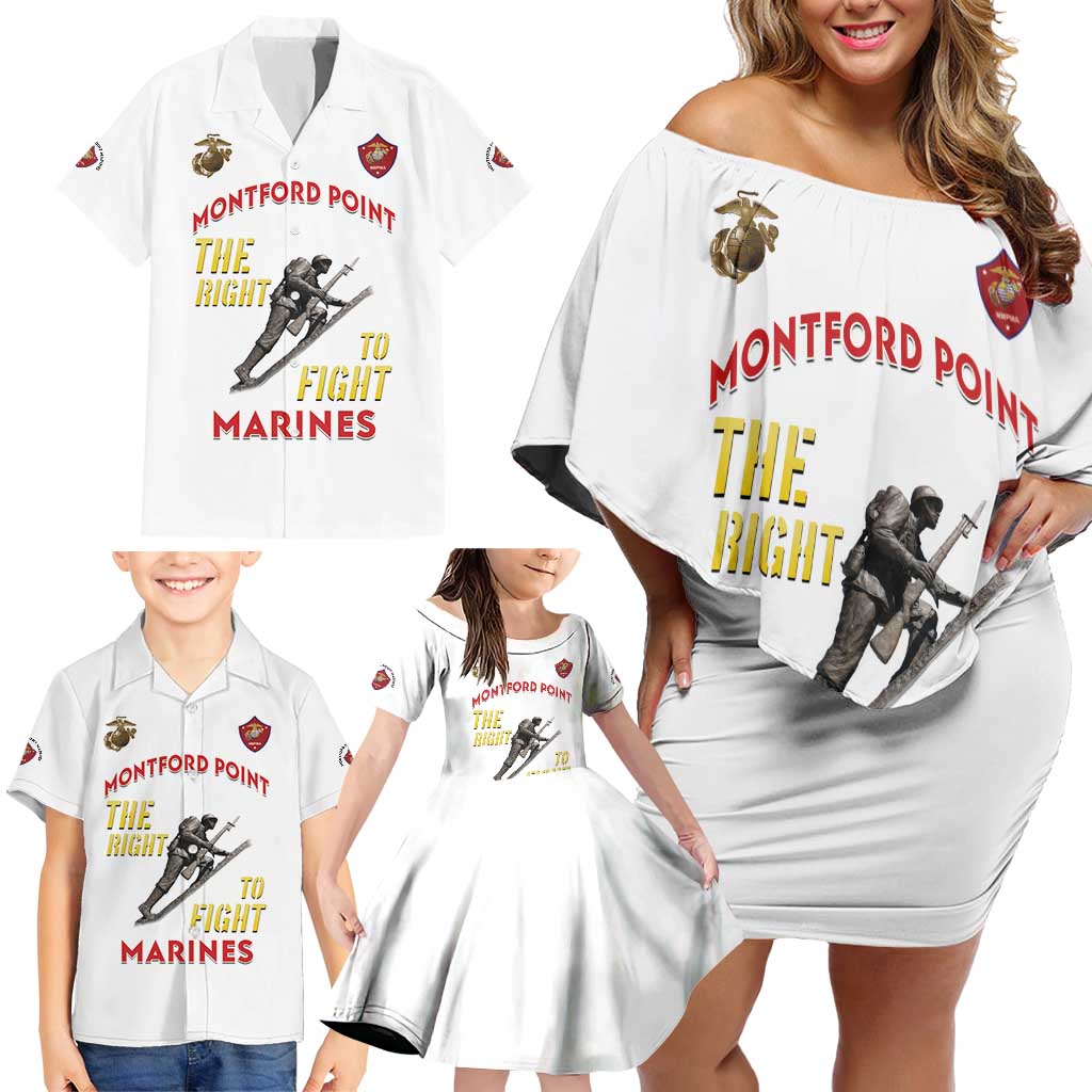 Montford Point Marines Family Matching Off Shoulder Short Dress and Hawaiian Shirt The Right To Fight - White - Wonder Print Shop