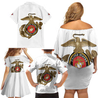 Montford Point Marines Family Matching Off Shoulder Short Dress and Hawaiian Shirt The Right To Fight - White - Wonder Print Shop