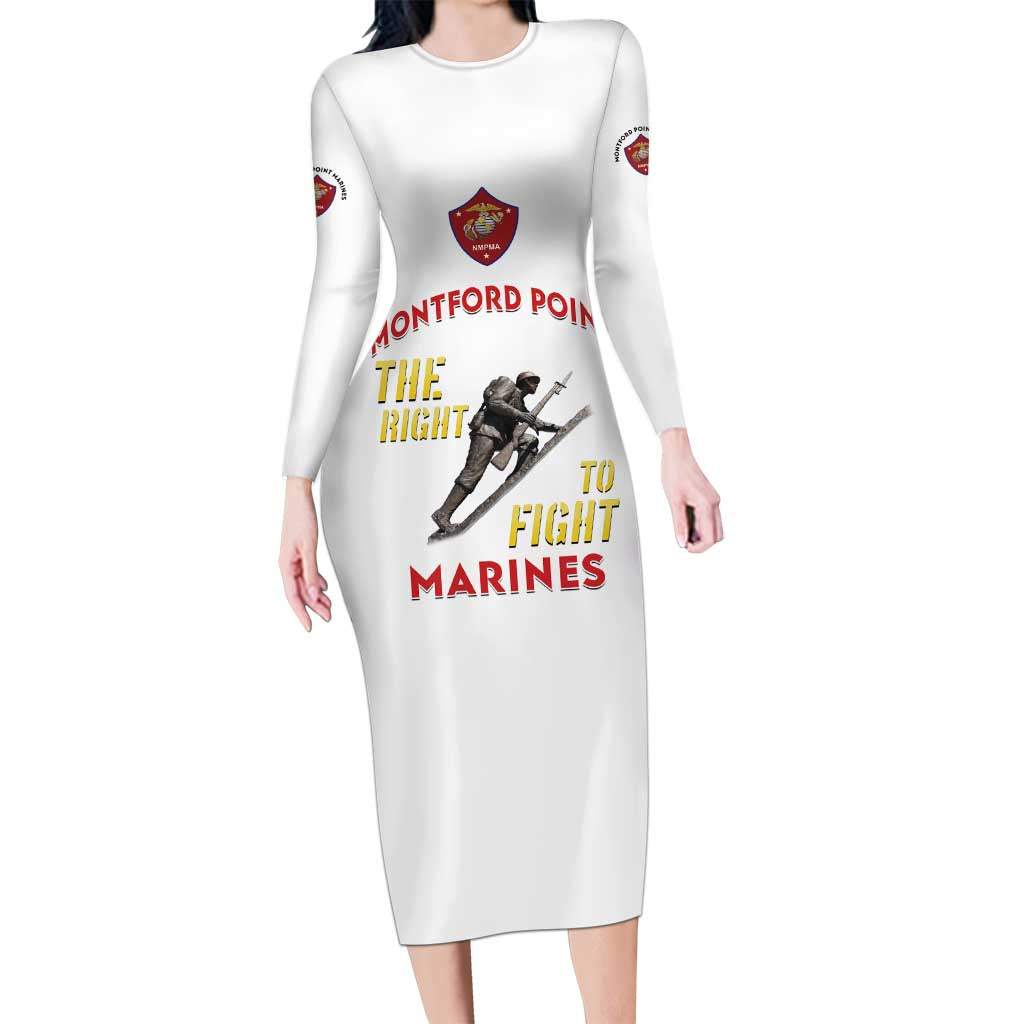 Montford Point Marines Long Sleeve Bodycon Dress The Right To Fight - White - Wonder Print Shop