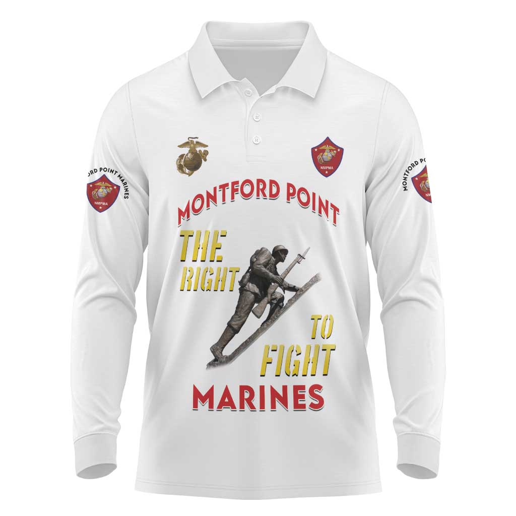 Montford Point Marines Long Sleeve Polo Shirt The Right To Fight - White - Wonder Print Shop