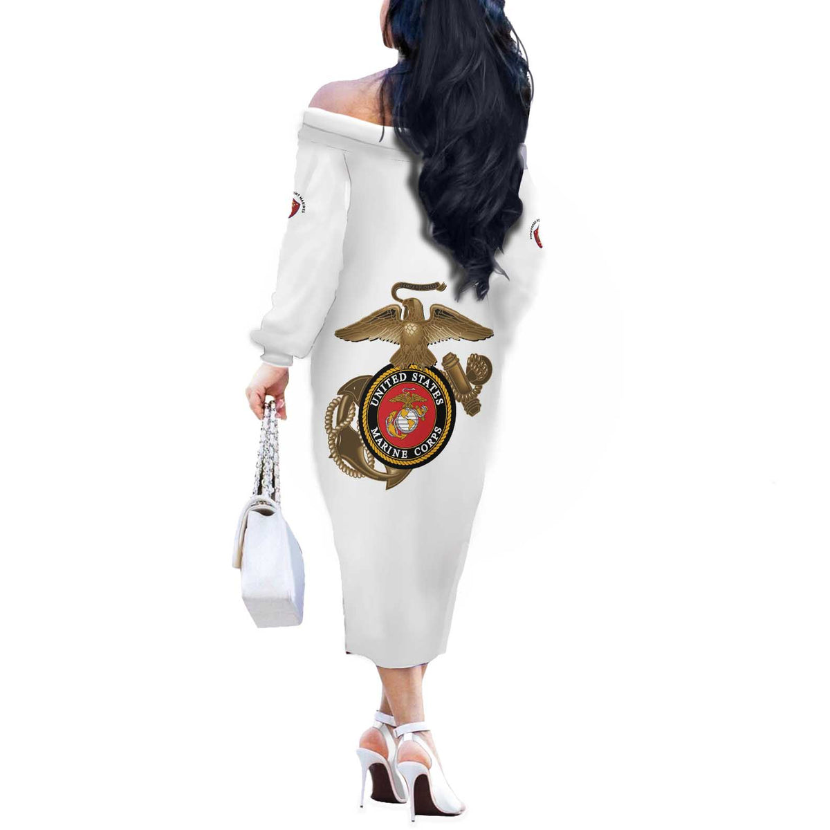 Montford Point Marines Off The Shoulder Long Sleeve Dress The Right To Fight - White - Wonder Print Shop