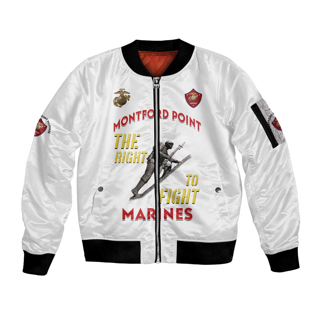 Montford Point Marines Sleeve Zip Bomber Jacket The Right To Fight - White - Wonder Print Shop