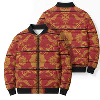 Lesotho Seanamarena Kharetsa Royal Red Bomber Puffer Jacket Basotho Traditional Blanket Style - Wonder Print Shop