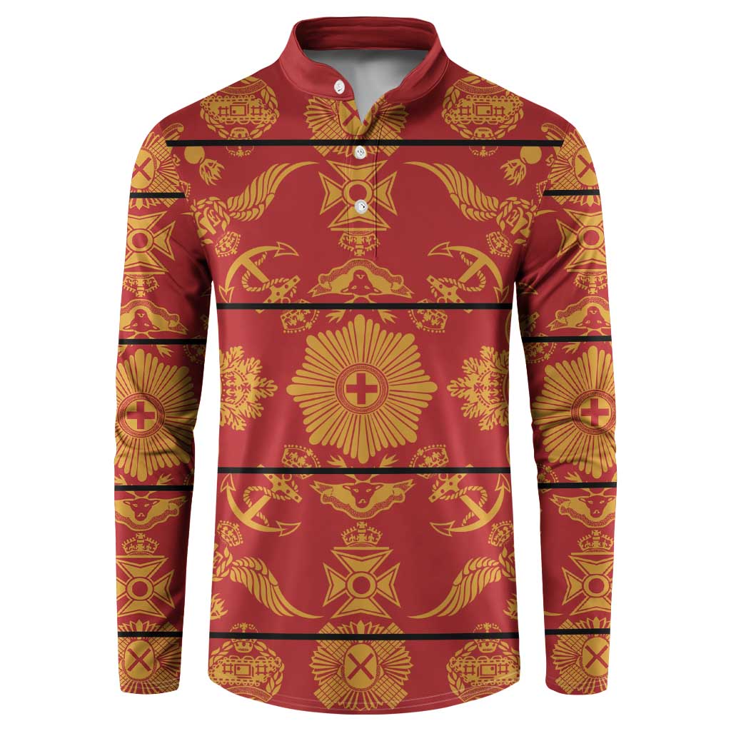 Lesotho Seanamarena Kharetsa Royal Red Button Sweatshirt Basotho Traditional Blanket Style - Wonder Print Shop