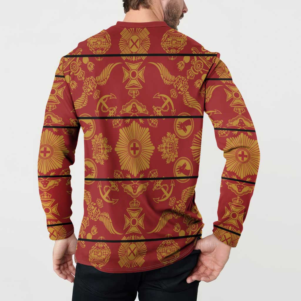 Lesotho Seanamarena Kharetsa Royal Red Button Sweatshirt Basotho Traditional Blanket Style - Wonder Print Shop