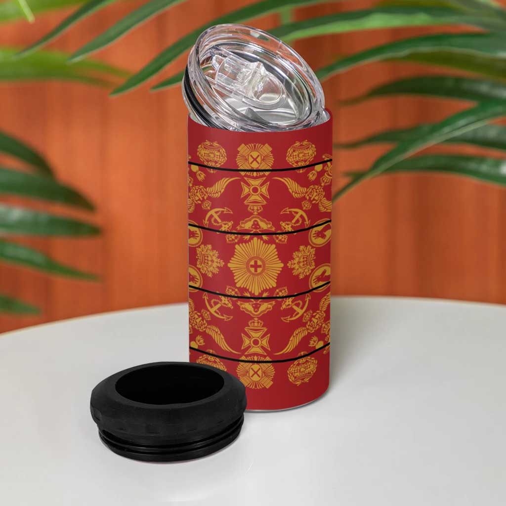 Lesotho Seanamarena Kharetsa Royal Red 4 in 1 Can Cooler Tumbler Basotho Traditional Blanket Style - Wonder Print Shop